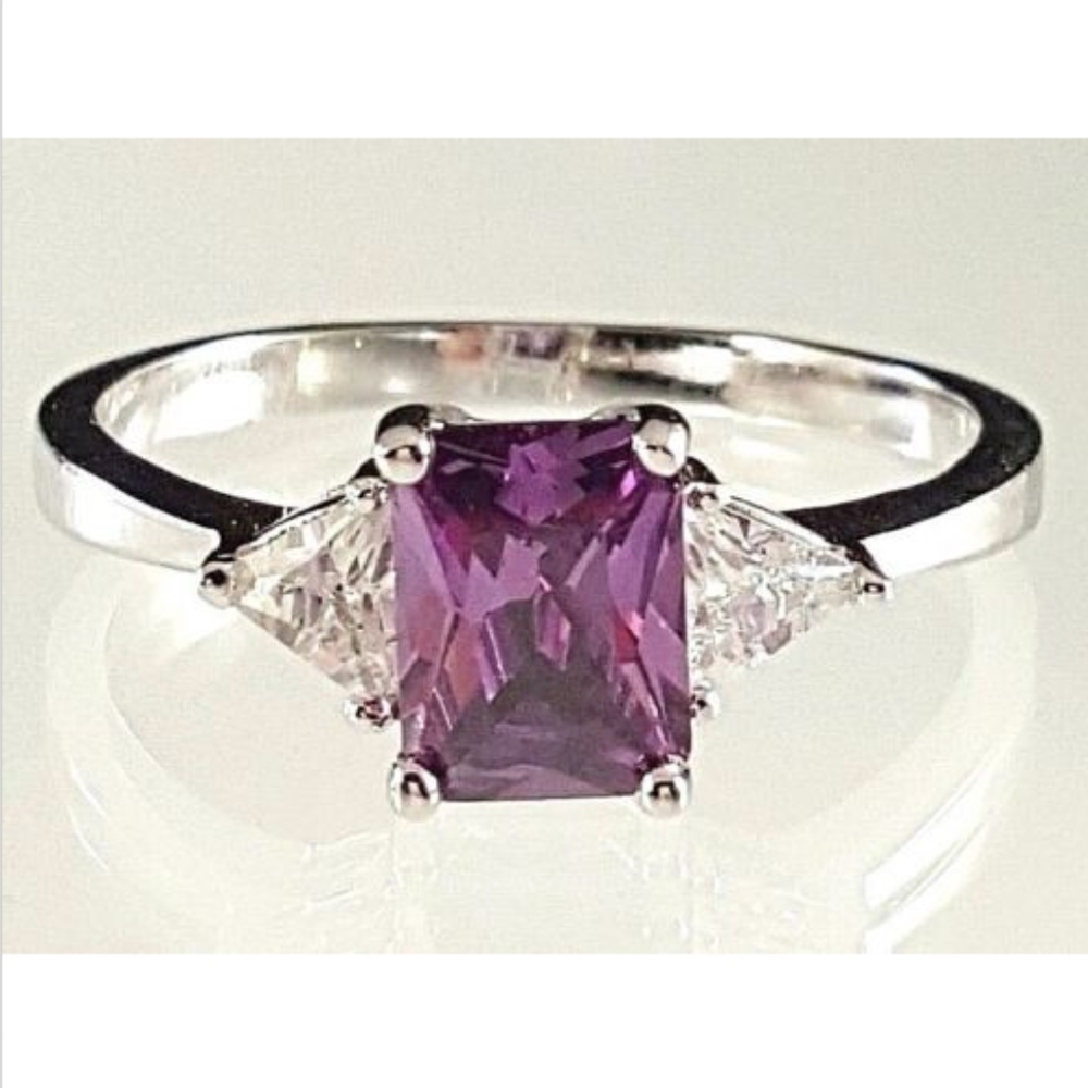 Silver Plated Cocktail Ring Purple Cubic Zirconia size 10 * - Picture 3 of 9